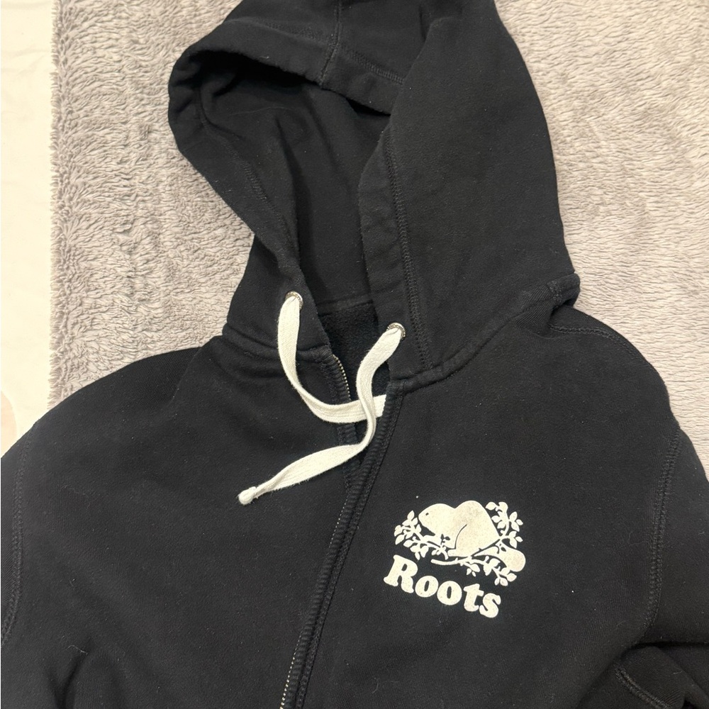 Roots Black Zip-Up Hoodie with White Accents